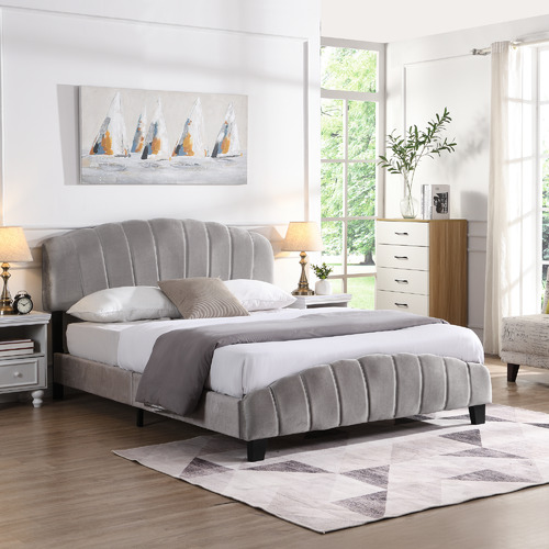 Grey velvet deals bed frame queen